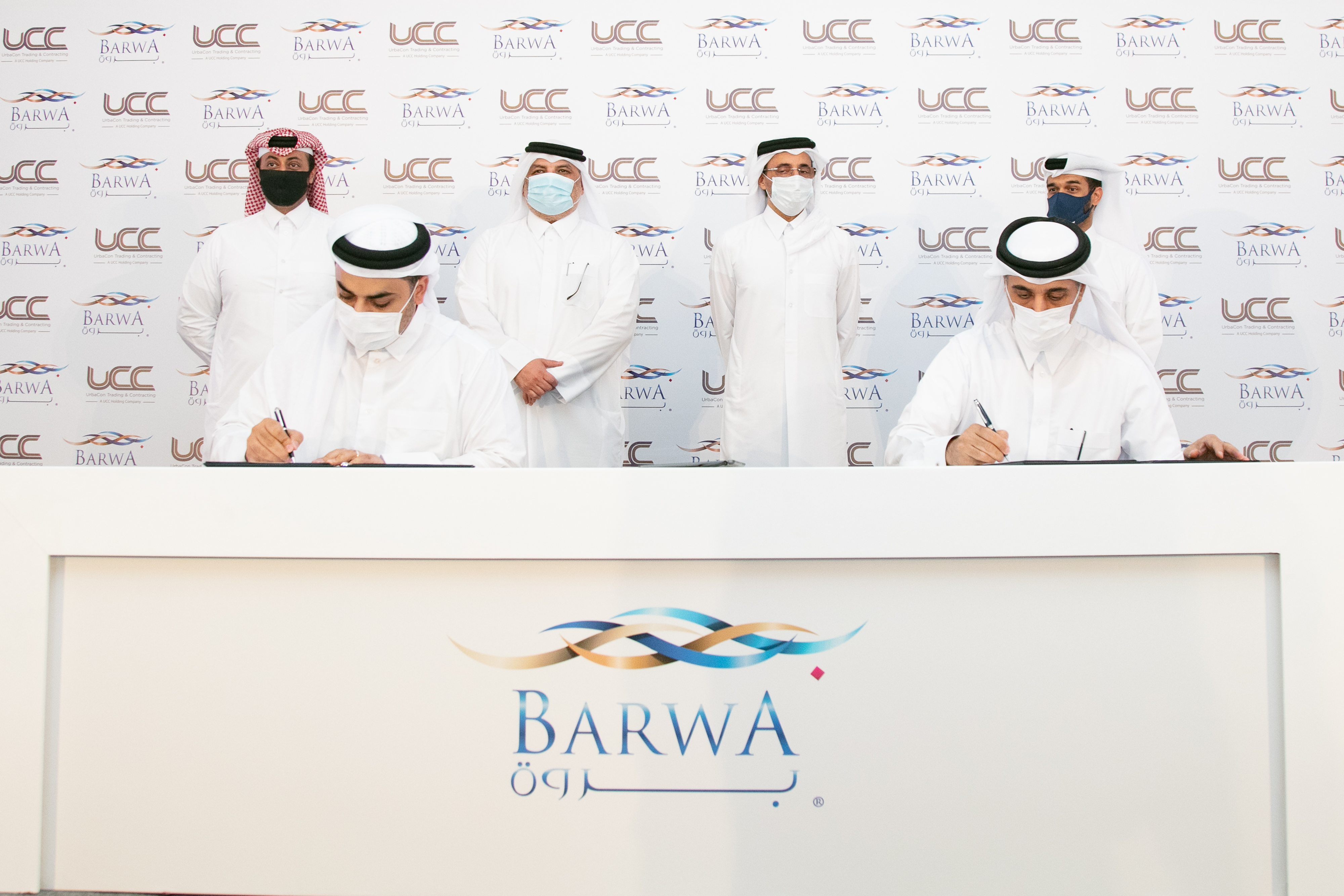 IN THE PRESENCE OF H.E. SALAH BIN GHANEM AL ALI, H.E MR. HASSAN AL THAWADI AND H.E. DR. ENG. SAAD BIN AHMAD AL MUHANNADI,  BARWA REAL ESTATE LAUNCHED CONSTRUCTION WORKS OF  “MADINATNA” & “BARAHAT AL JANOUB”   AND AWARDED UCC TO IMPLEMENT PROJECT